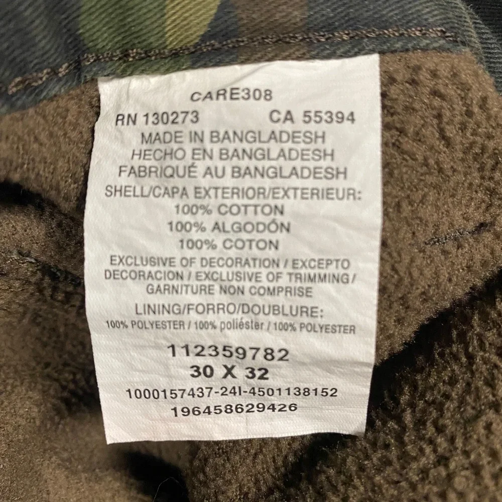Wrangler Fleece Lined Camo Cargo Pants Mens 30x32 Green Relaxed Fit 112359782
